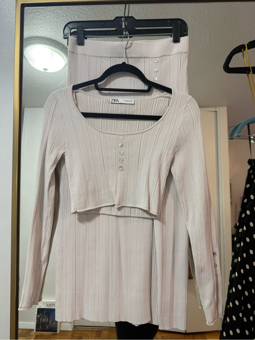 ZARA beige Ribbed Knit Cropped Top & Skirt Set